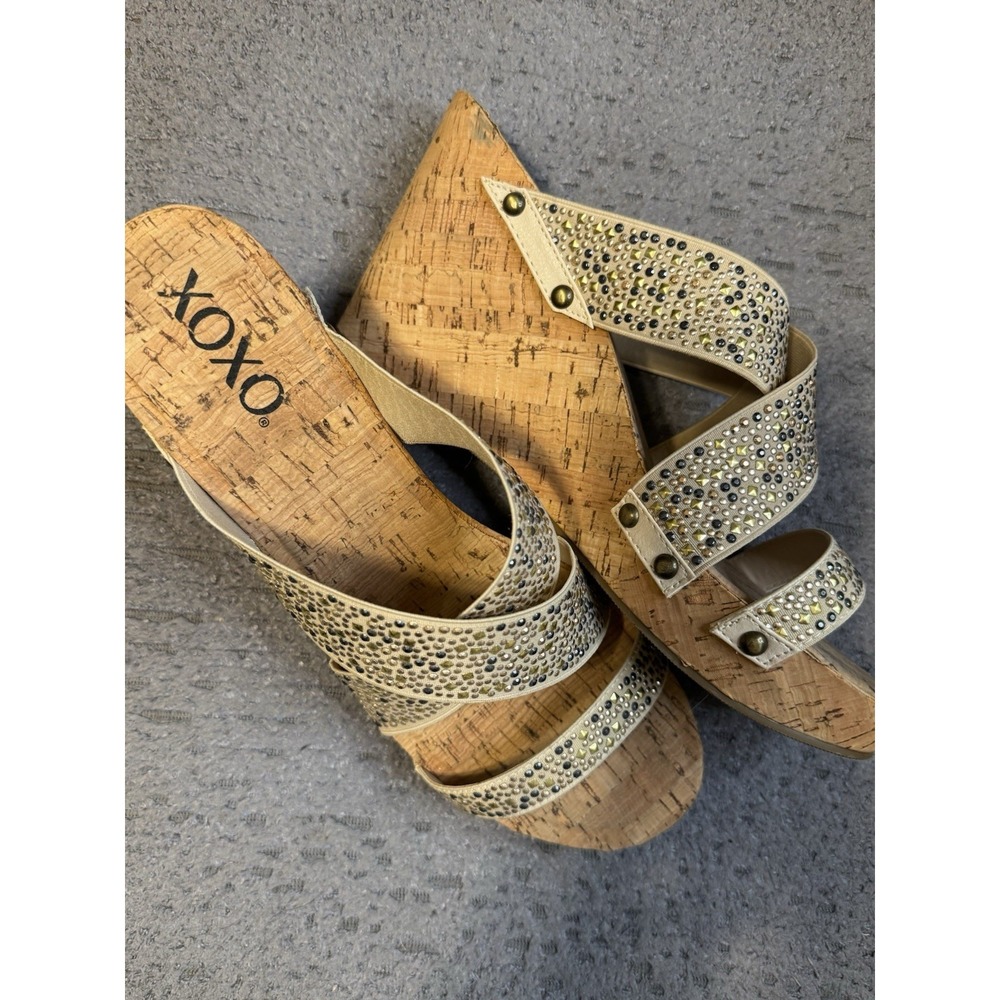 XOXO Women's Cream with stud bling detail cork wedge platform sandals size 10